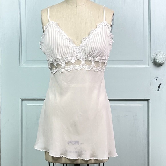 Linea Donatella Camisole Polyester Silk Chiffons Pintucks Lace Sz L Bridal White - Picture 2 of 9